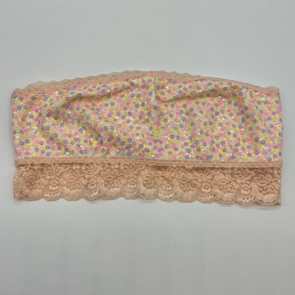 PINK Victoria's Secret Lace Trim Sequined Bandeau Bra Multicolor‎ M 294715 Q49